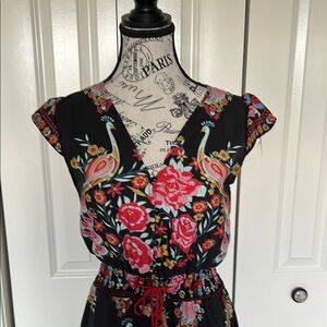 Floral Black and Multi Colored High-Lo Midi Dress